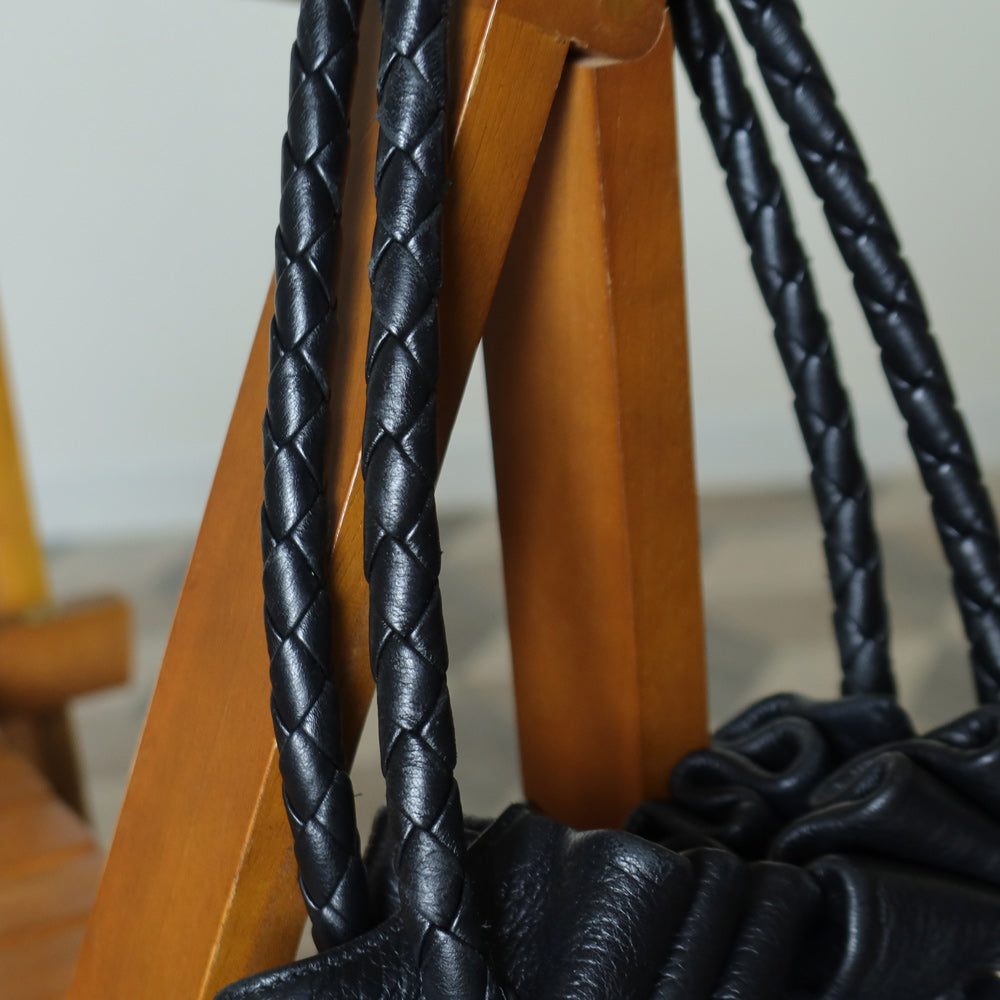 Bottega Veneta Vintage Black Intrecciato Braided Strap Hobo style Shoulder Bag