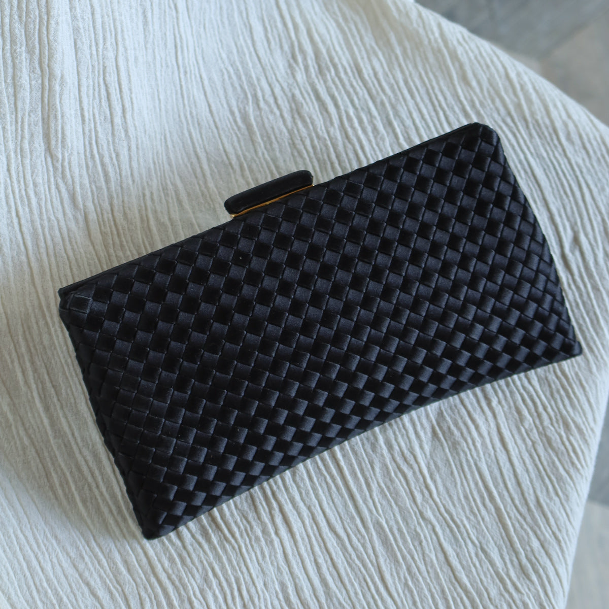 Rare Bottega Veneta Vintage Satin Intrecciato Kiss Lock Clutch 2 way Shoulder Bag