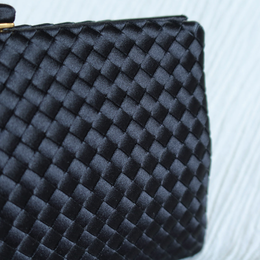 Rare Bottega Veneta Vintage Satin Intrecciato Kiss Lock Clutch 2 way Shoulder Bag
