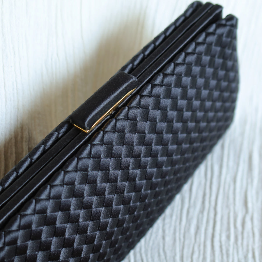 Rare Bottega Veneta Vintage Satin Intrecciato Kiss Lock Clutch 2 way Shoulder Bag