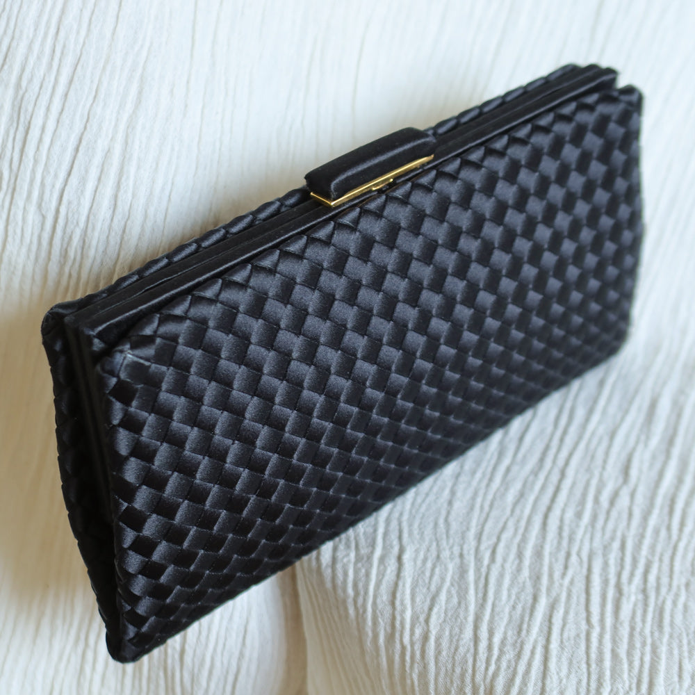 Rare Bottega Veneta Vintage Satin Intrecciato Kiss Lock Clutch 2 way Shoulder Bag
