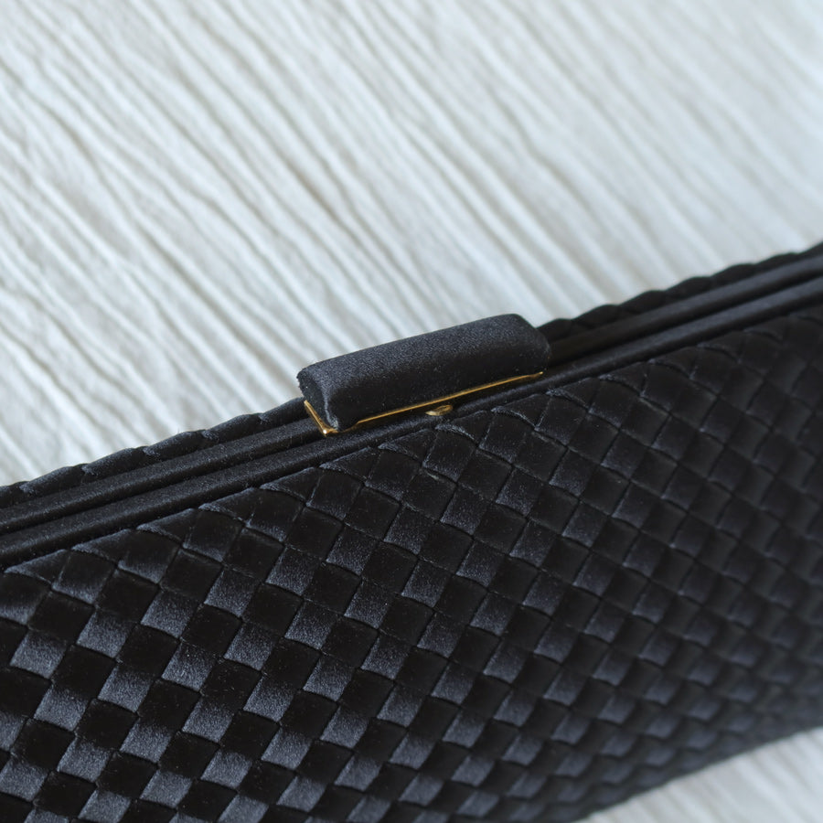 Rare Bottega Veneta Vintage Satin Intrecciato Kiss Lock Clutch 2 way Shoulder Bag