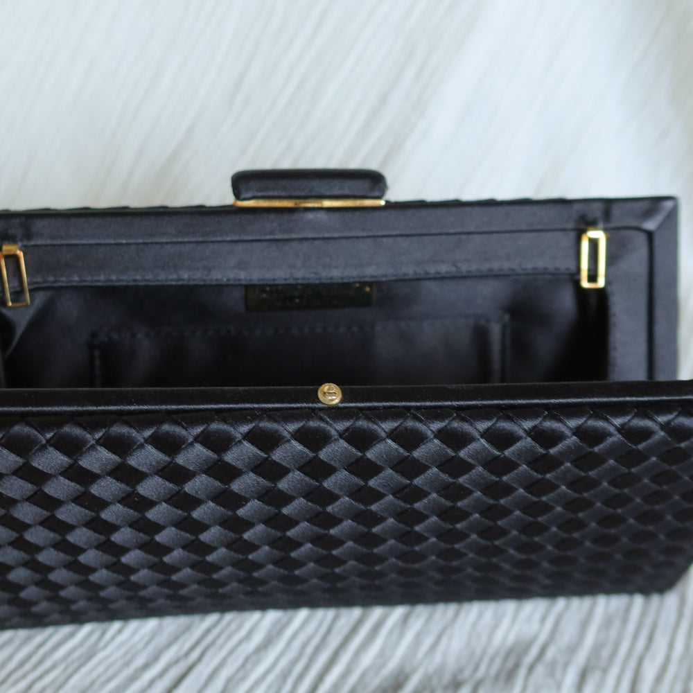 Rare Bottega Veneta Vintage Satin Intrecciato Kiss Lock Clutch 2 way Shoulder Bag