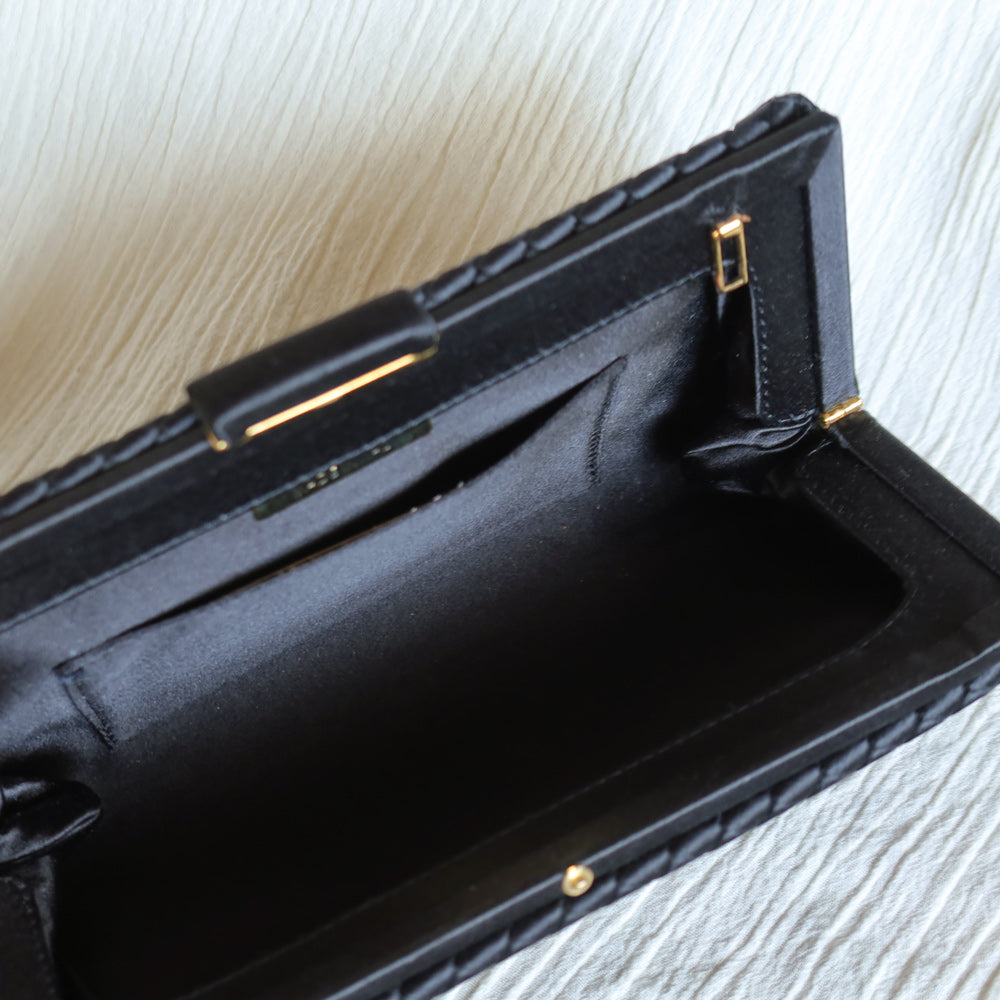 Rare Bottega Veneta Vintage Satin Intrecciato Kiss Lock Clutch 2 way Shoulder Bag