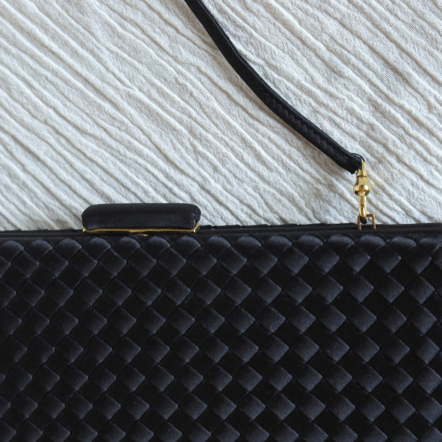 Rare Bottega Veneta Vintage Satin Intrecciato Kiss Lock Clutch 2 way Shoulder Bag