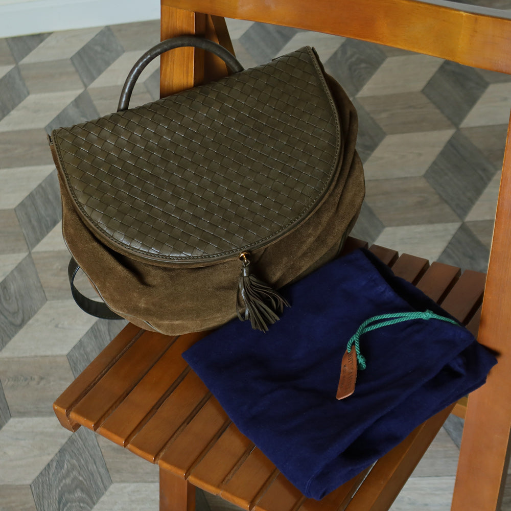 Rare Bottega Veneta Vintage Olive Brown Intrecciato Kiss Lock Half Moon Hobo Bag