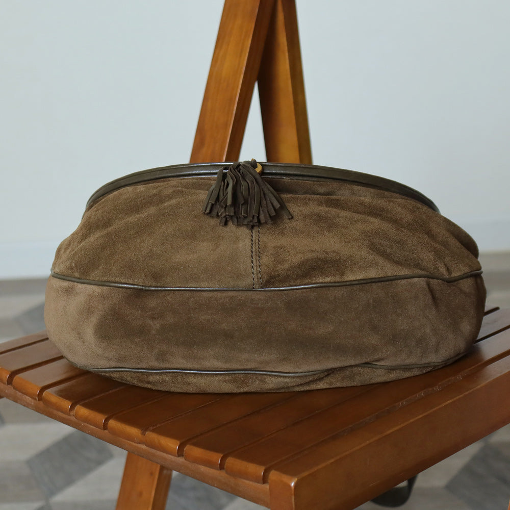 Rare Bottega Veneta Vintage Olive Brown Intrecciato Kiss Lock Half Moon Hobo Bag