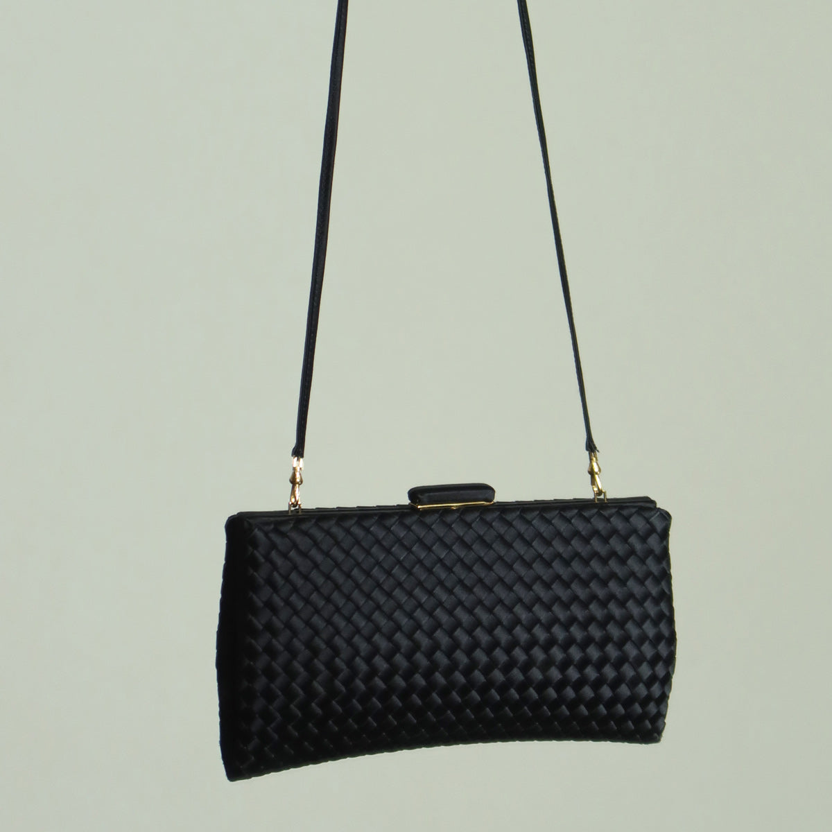 Rare Bottega Veneta Vintage Satin Intrecciato Kiss Lock Clutch 2 way Shoulder Bag
