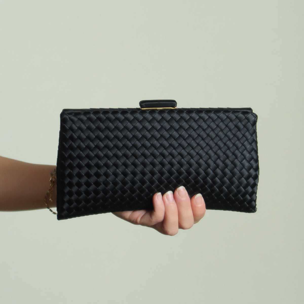 Rare Bottega Veneta Vintage Satin Intrecciato Kiss Lock Clutch 2 way Shoulder Bag