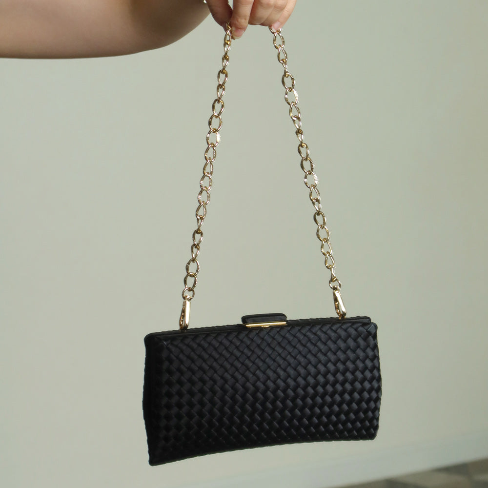 Rare Bottega Veneta Vintage Satin Intrecciato Kiss Lock Clutch 2 way Shoulder Bag