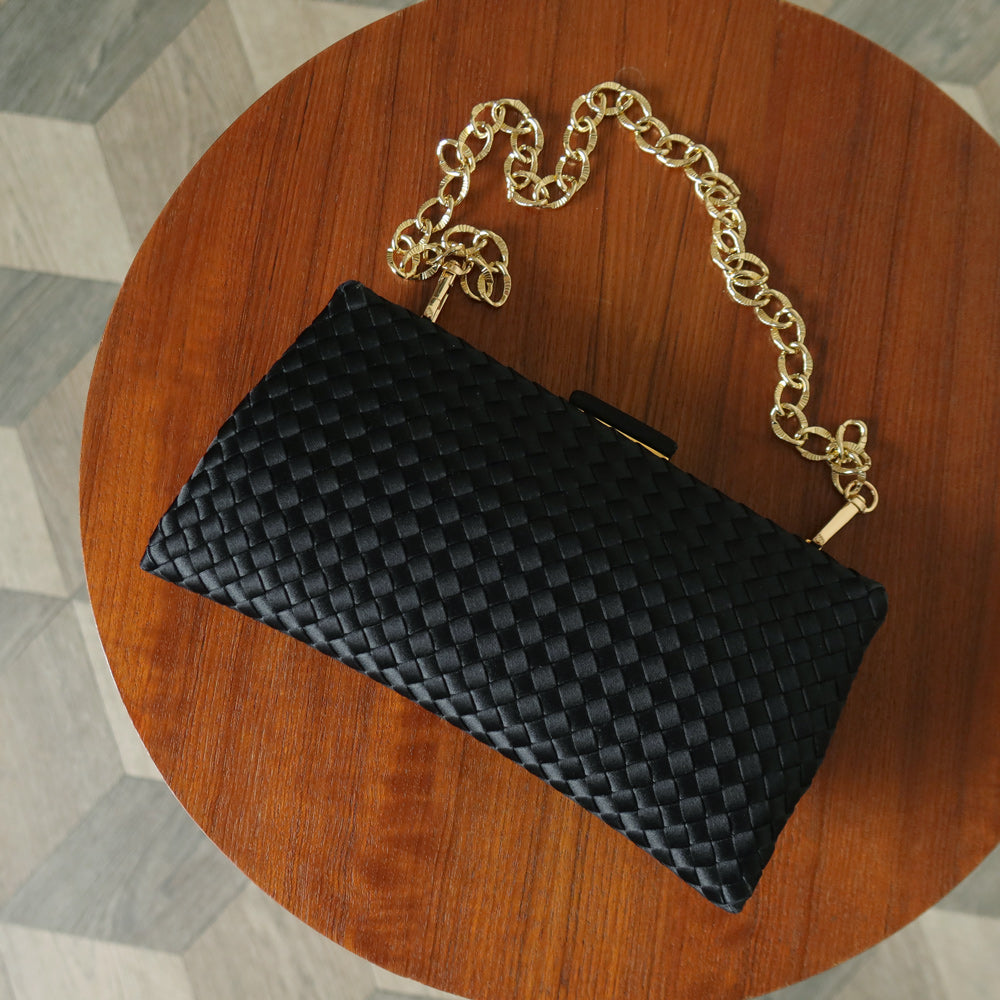 Rare Bottega Veneta Vintage Satin Intrecciato Kiss Lock Clutch 2 way Shoulder Bag