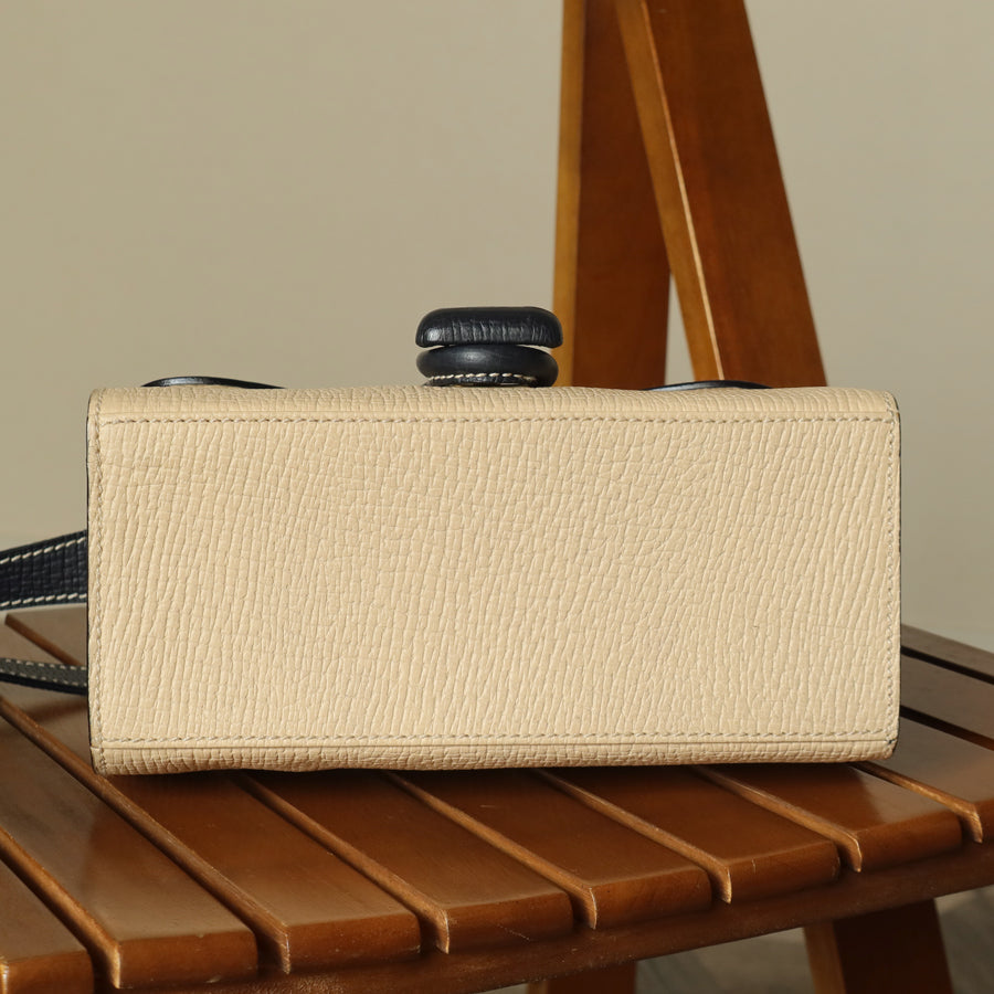 Loewe Vintage Ivory Dark Navy Grained Leather Knot Turn lock Crossbody Bag