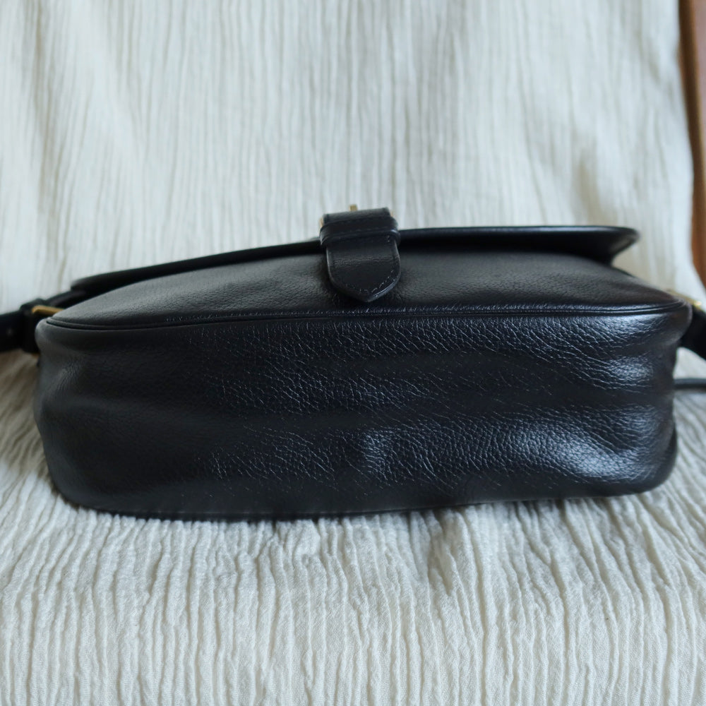 Yves Saint Laurent YSL Vintage Black Leather Wave Stitching Shoulder Flap Bag