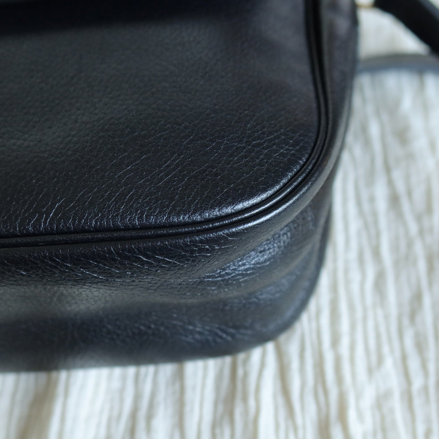 Yves Saint Laurent YSL Vintage Black Leather Wave Stitching Shoulder Flap Bag