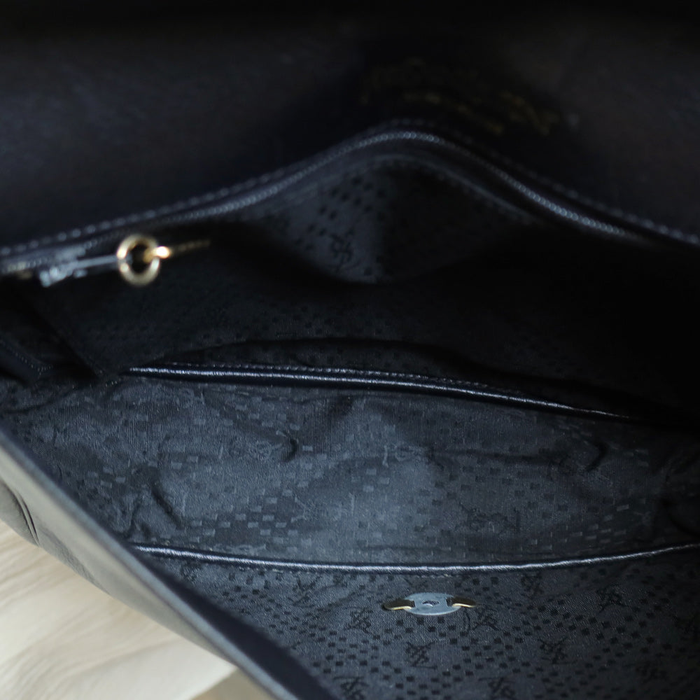 Yves Saint Laurent YSL Vintage Black Leather Wave Stitching Shoulder Flap Bag