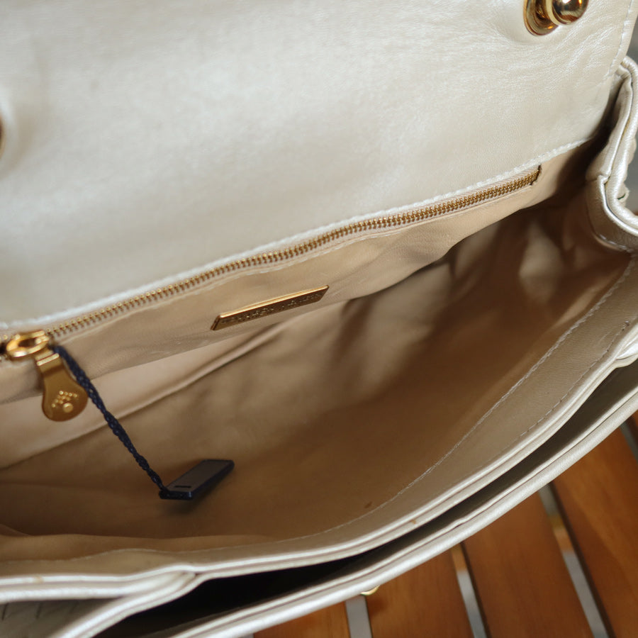 Vintage Bottega Veneta Shimmer Ivory Intrecciato Weave Top Handle Bag M