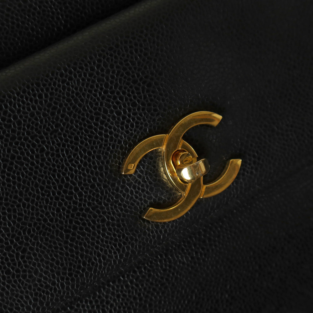 Vintage Chanel Black Caviar CC Turn lock Double sided XL Shoulder Bag