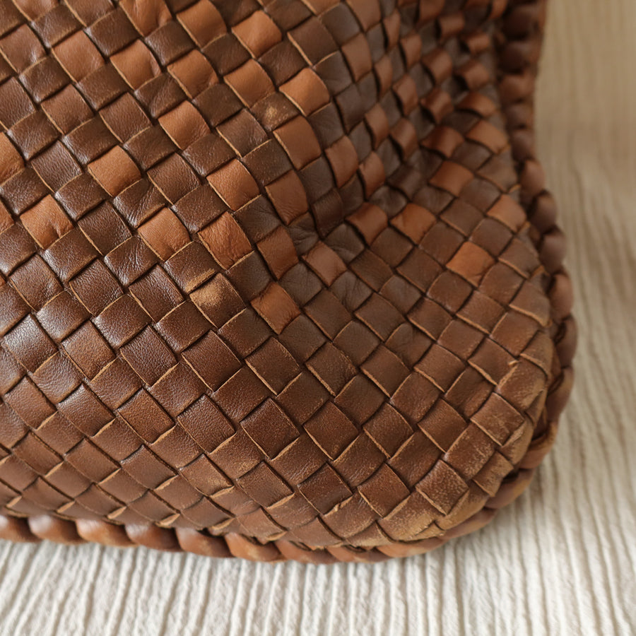 Rare Bottega Veneta Brown Dual tone Intrecciato Weave Veneta Large Hobo Bag