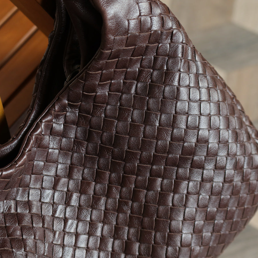 Bottega Veneta Vintage Dark Brown Intrecciato Campana Hobo Shoulder Bag