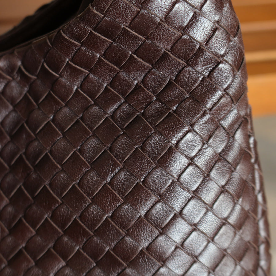 Bottega Veneta Vintage Dark Brown Intrecciato Campana Hobo Shoulder Bag