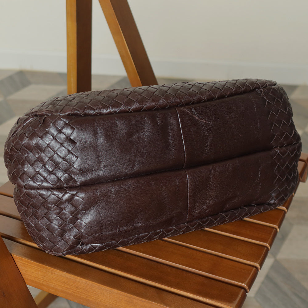 Bottega Veneta Vintage Dark Brown Intrecciato Campana Hobo Shoulder Bag