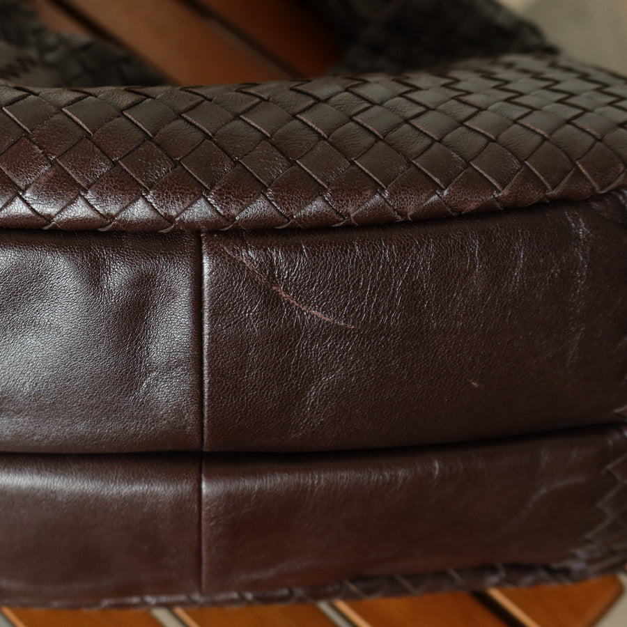 Bottega Veneta Vintage Dark Brown Intrecciato Campana Hobo Shoulder Bag
