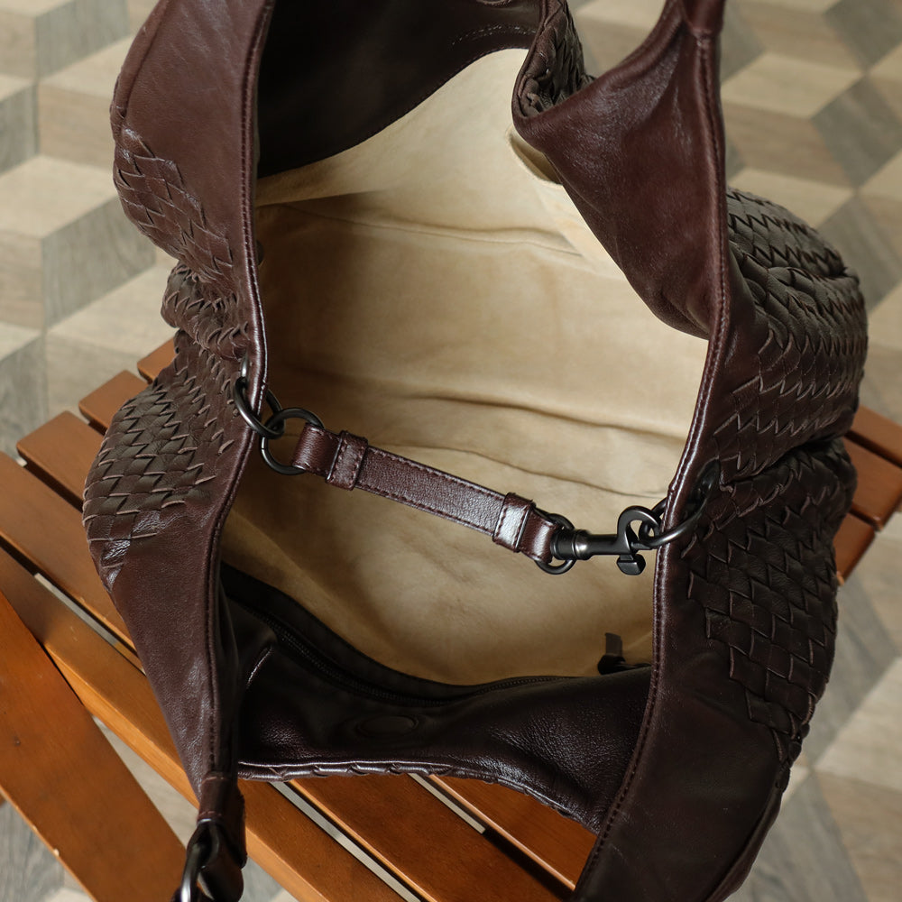 Bottega Veneta Vintage Dark Brown Intrecciato Campana Hobo Shoulder Bag