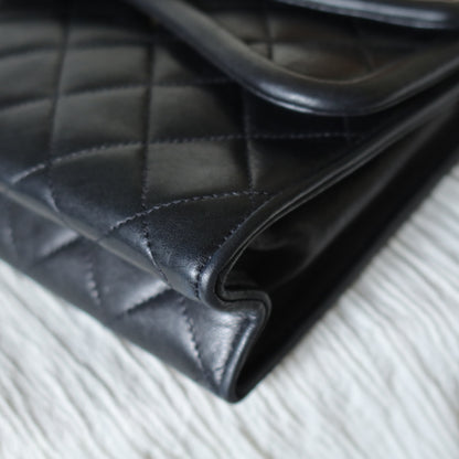 Chanel Vintage Black Lambskin Tassel Asymmetrical Double Flap Bag S