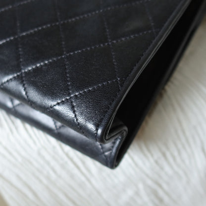 Chanel Vintage Black Lambskin Tassel Asymmetrical Double Flap Bag S