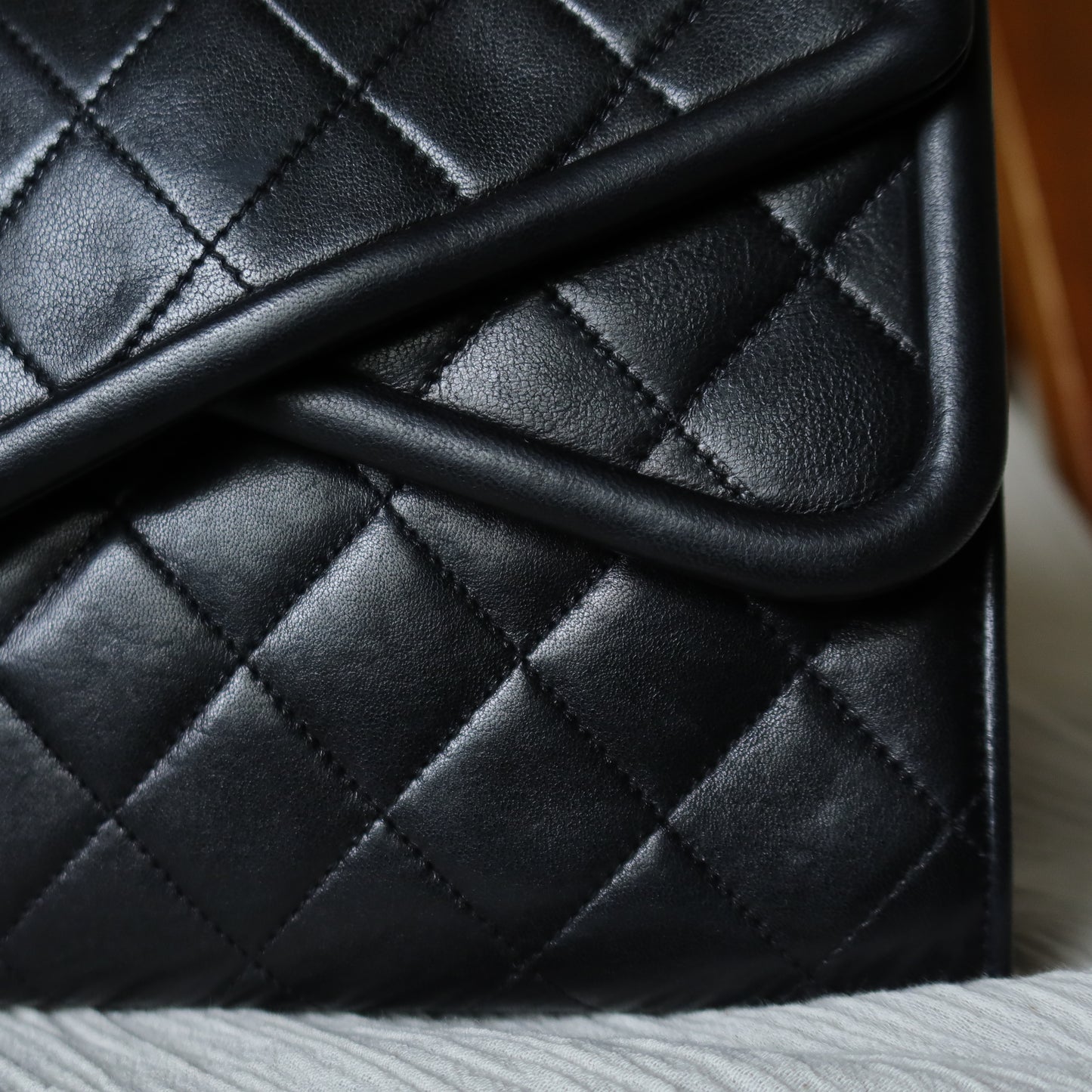 Chanel Vintage Black Lambskin Tassel Asymmetrical Double Flap Bag S