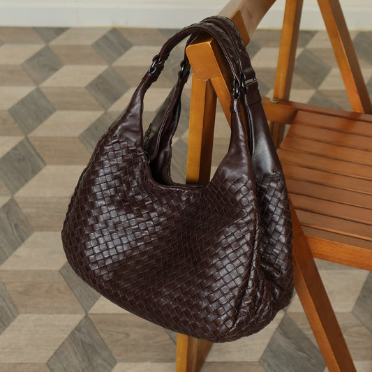 Bottega Veneta Vintage Dark Brown Intrecciato Campana Hobo Shoulder Bag