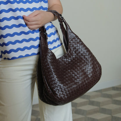 Bottega Veneta Vintage Dark Brown Intrecciato Campana Hobo Shoulder Bag
