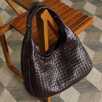 Bottega Veneta Vintage Dark Brown Intrecciato Campana Hobo Shoulder Bag
