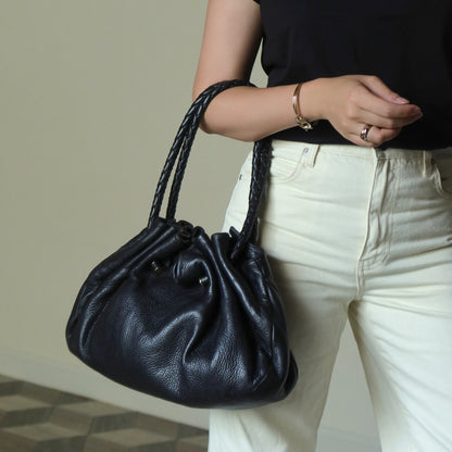 Bottega Veneta Vintage Black Intrecciato Braided Strap Hobo style Shoulder Bag