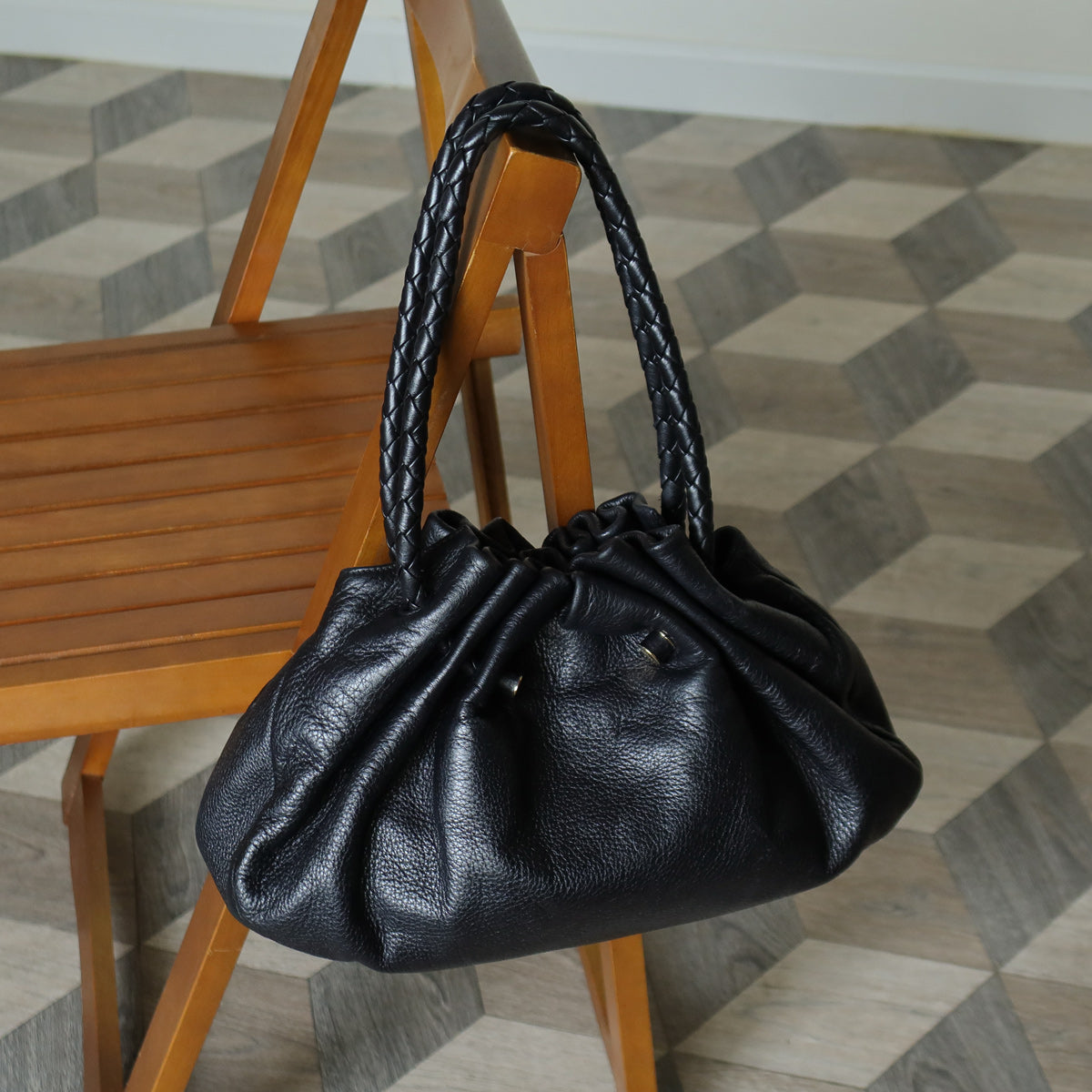 Bottega Veneta Vintage Black Intrecciato Braided Strap Hobo style Shoulder Bag
