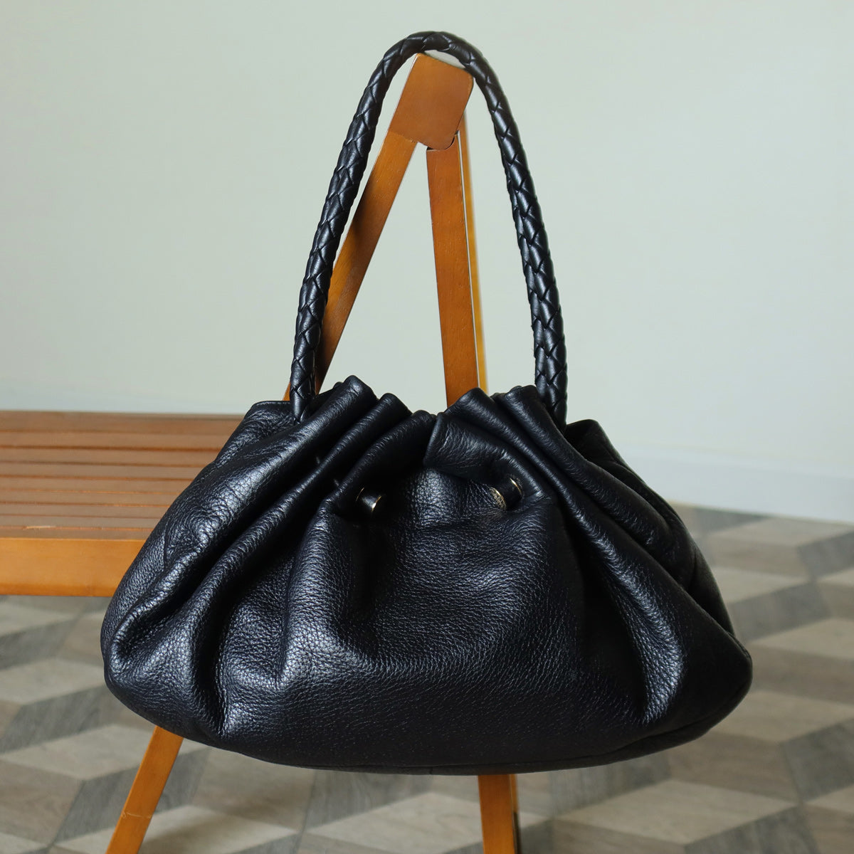 Bottega Veneta Vintage Black Intrecciato Braided Strap Hobo style Shoulder Bag