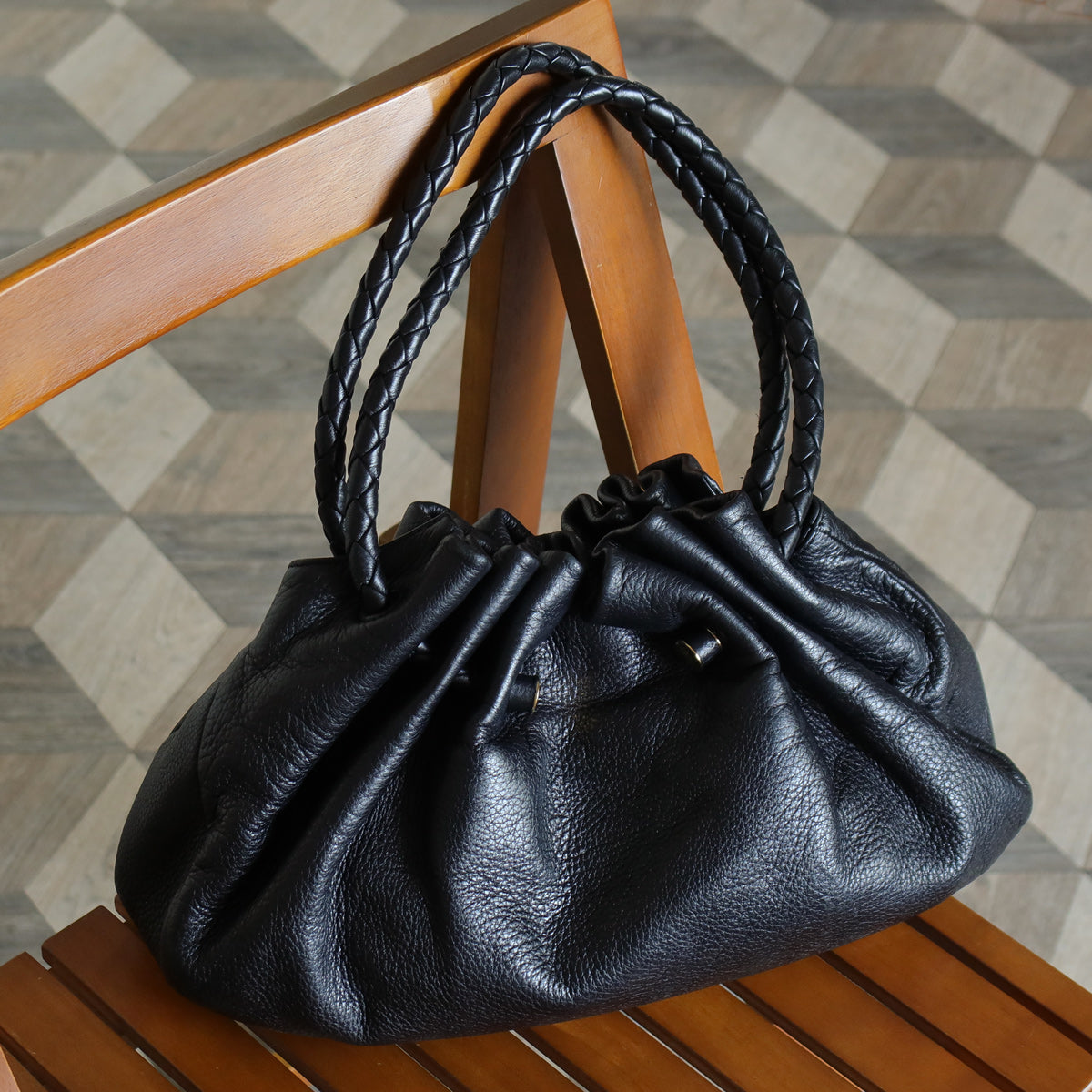Bottega Veneta Vintage Black Intrecciato Braided Strap Hobo style Shoulder Bag