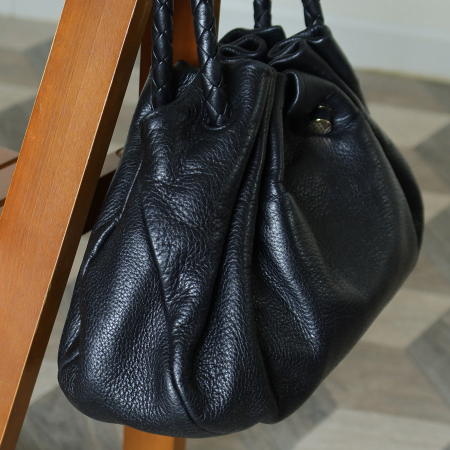 Bottega Veneta Vintage Black Intrecciato Braided Strap Hobo style Shoulder Bag