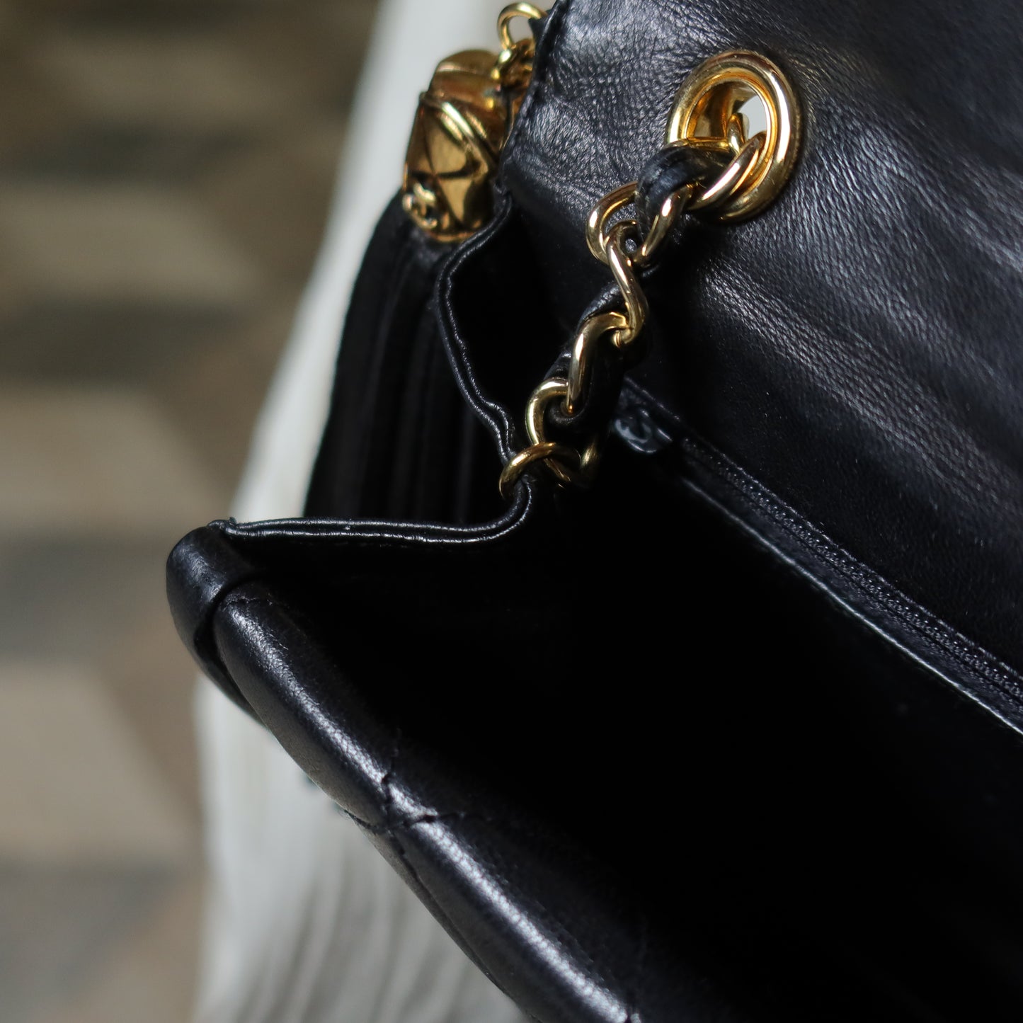 Chanel Vintage Black Lambskin Tassel Asymmetrical Double Flap Bag S