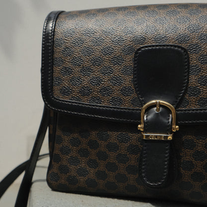 Celine Vintage Black Macadam Triomphe 2way Shoulder Bag