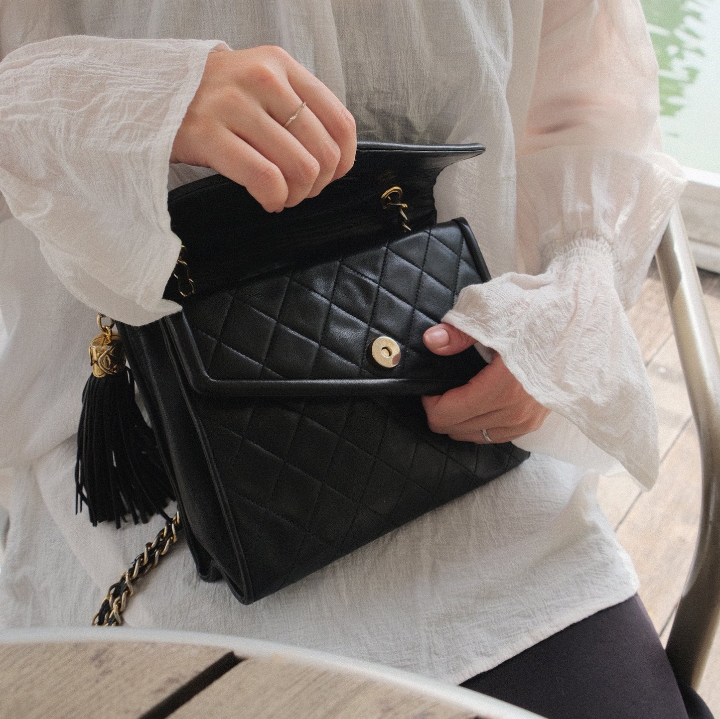 Chanel Vintage Tassel Asymmetrical Double Flap Bag - The Tanpopo Room - The Tanpopo  Room