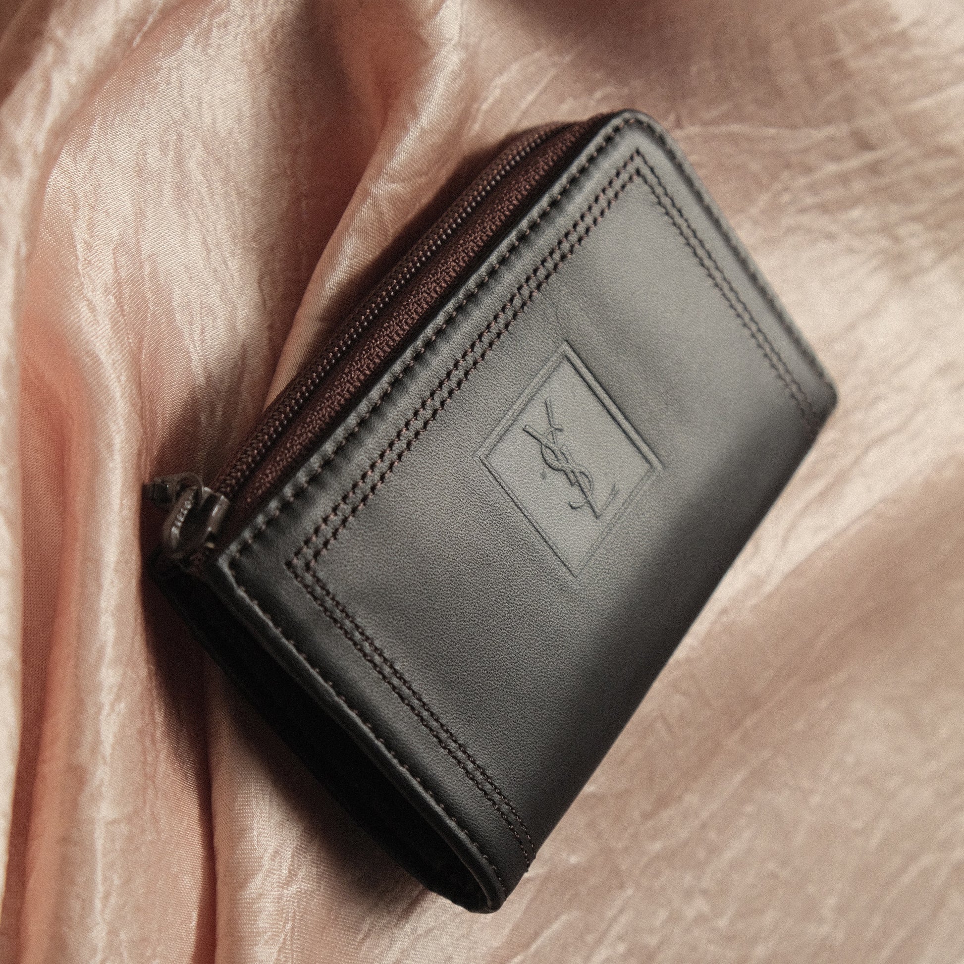 YSL Saint Laurent Leather Compact Zip Around Wallet - The Tanpopo