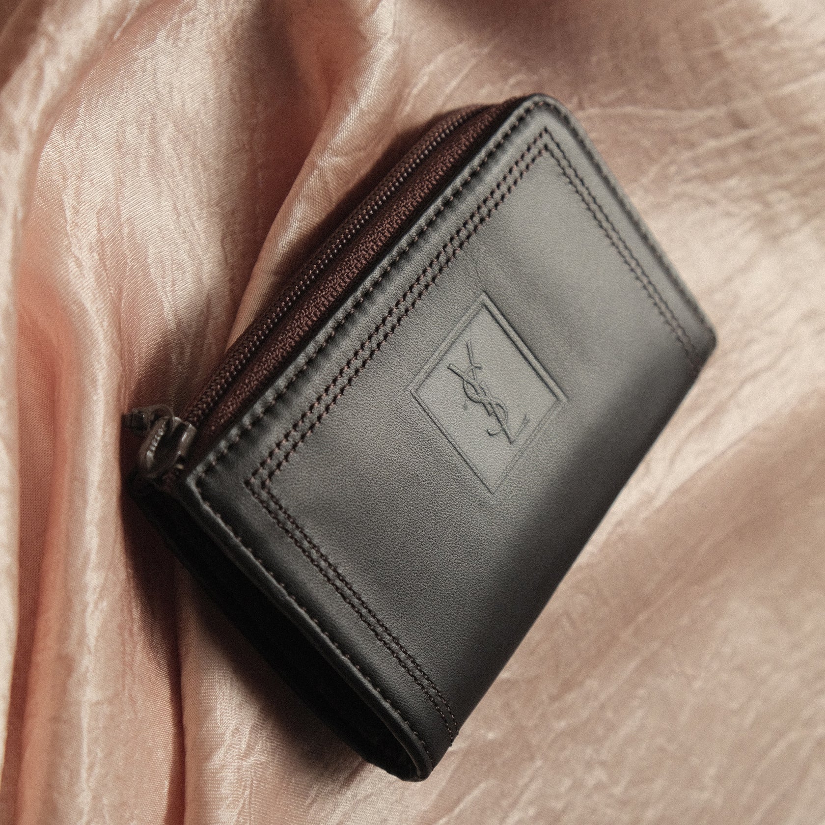 Saint Laurent Black Leather Chyc Zip Around Wallet