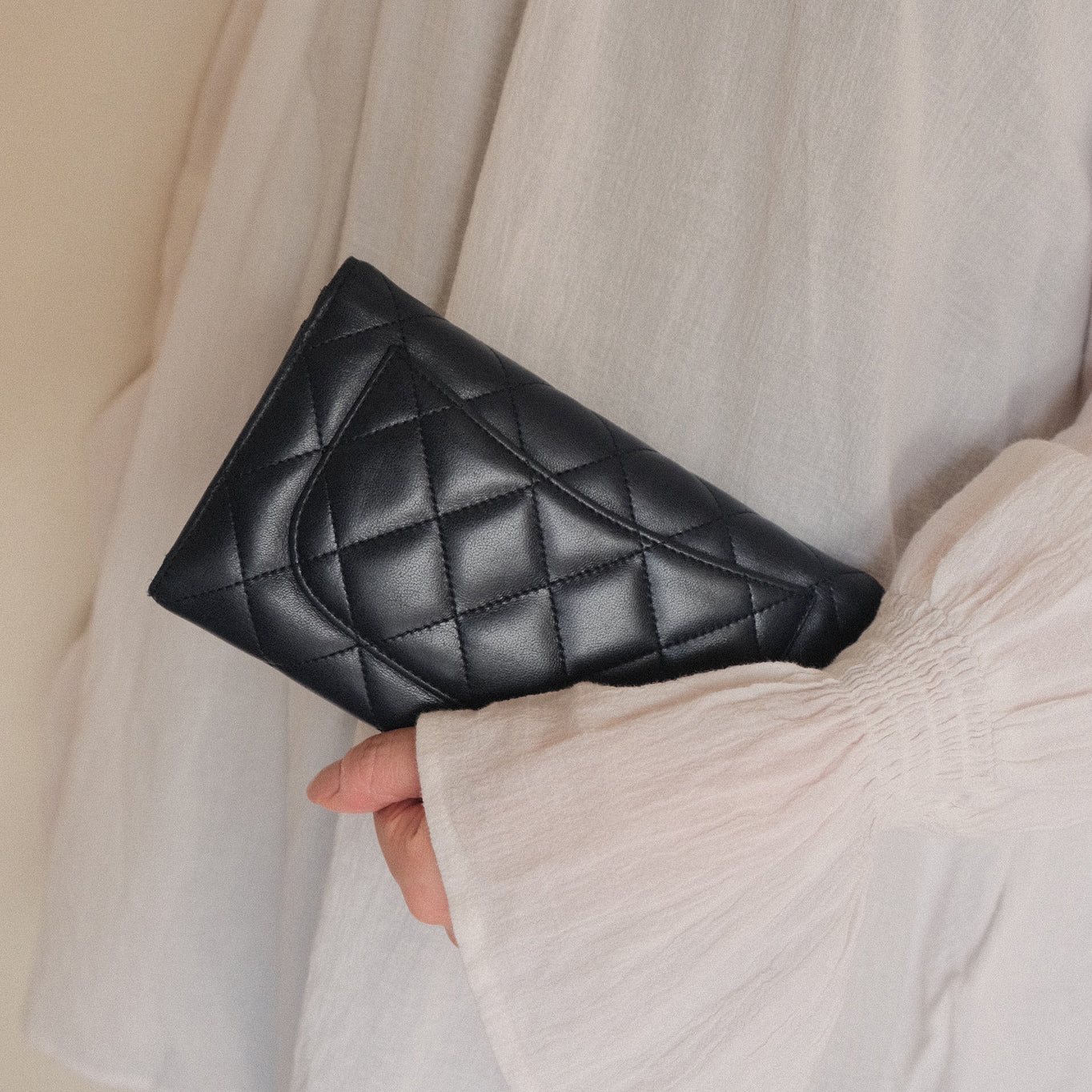 Chanel Black Leather Long Quilted Classic Flap Wallet