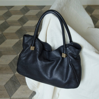 Chanel Vintage Black Calfskin Leather CC Logo Dice Shoulder Tote Bag