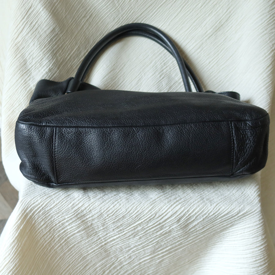 Chanel Vintage Black Calfskin Leather CC Logo Dice Shoulder Tote Bag
