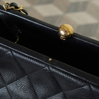 Vintage Chanel Black Caviar Matelassé CC logo Kiss Lock Double Chain Shoulder Bag