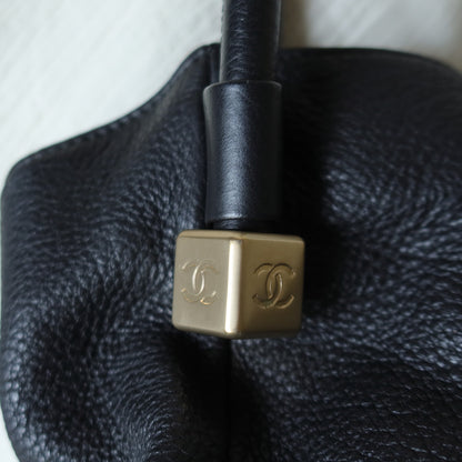 Chanel Vintage Black Calfskin Leather CC Logo Dice Shoulder Tote Bag