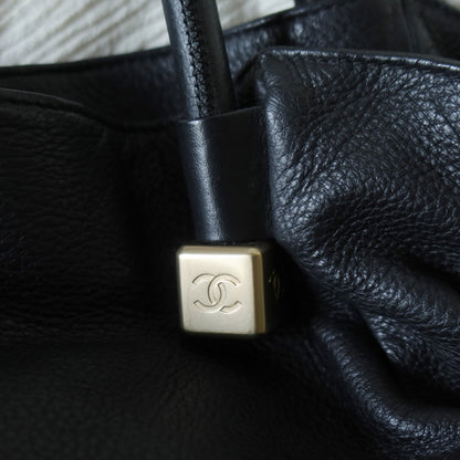 Chanel Vintage Black Calfskin Leather CC Logo Dice Shoulder Tote Bag