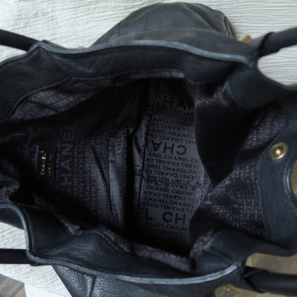 Chanel Vintage Black Calfskin Leather CC Logo Dice Shoulder Tote Bag